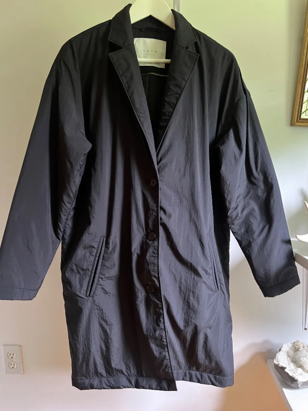 YAYA Women 36 Classic Black Overcoat | Lapels, Three Button - Picture 2 of 7